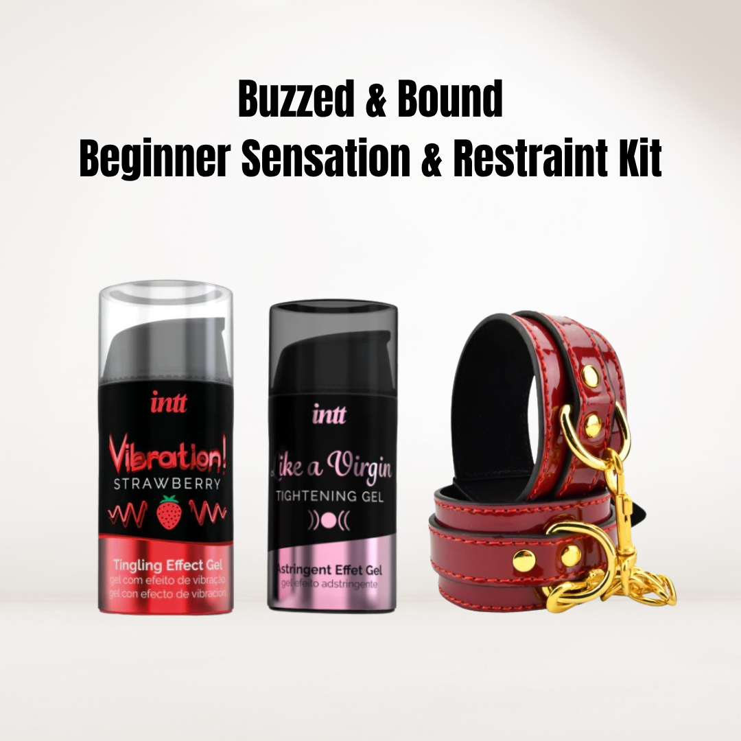 Buzzed & Bound Beginner Restraint Kit – bondage starter set with cuffs, blindfold and feather tickler – UK discreet delivery