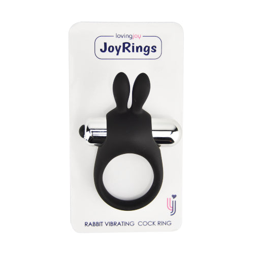 JoyRings Silicone Rabbit Vibrating Cock Ring – stretchy silicone ring with vibrating bunny ears for couples – UK discreet delivery