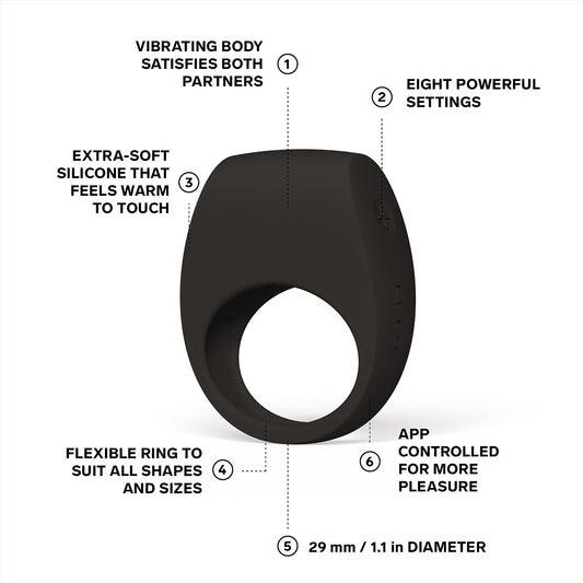 LELO Tor 3 App-Controlled Cock Ring Black – luxury vibrating ring for couples – UK discreet delivery