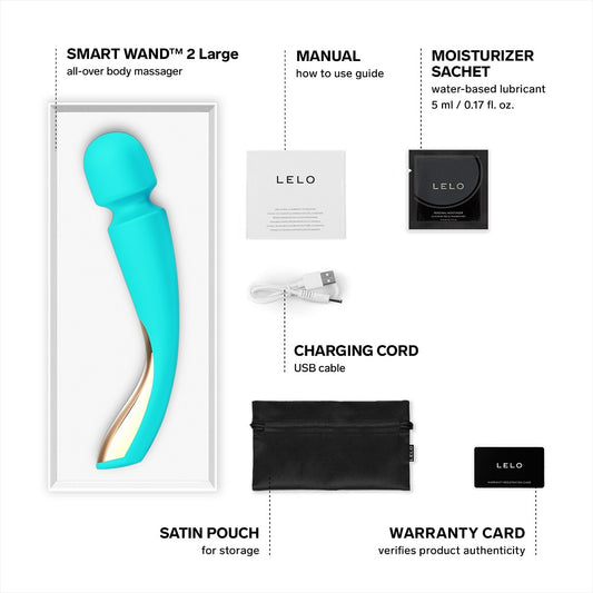 LELO Smart Wand 2 Large Aqua – luxury rechargeable wand massager for body and intimate play – UK discreet delivery