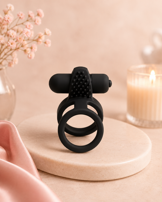 JoyRings Vibrating Support Cock Ring – stretchy silicone ring with bullet vibrator for couples – UK discreet delivery