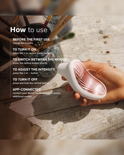How to use LELO Sona 3 Cream infographic with charging, controls and app connection