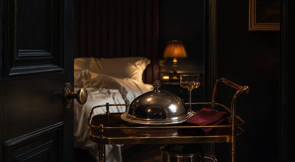 Luxury hotel room service trolley at night – Room Service, Eventually