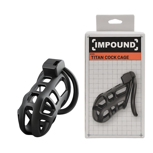 IMPOUND Titan Cock Cage – heavy-duty stainless steel chastity device with padlock for male chastity – UK discreet delivery