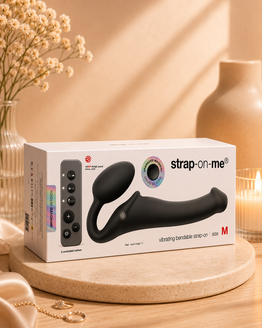 Adjustable underwear-style harness and bendable silicone dildo shaft