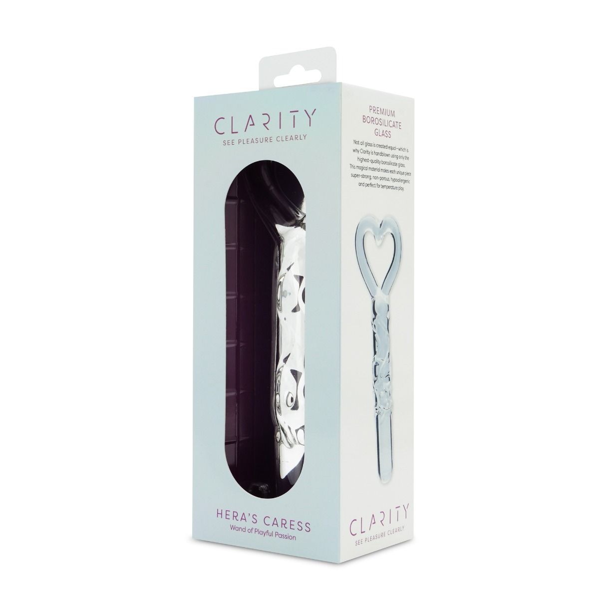 Clarity Hera’s Caress Glass Dildo – dual-ended glass wand for G-spot and temperature play – UK discreet delivery