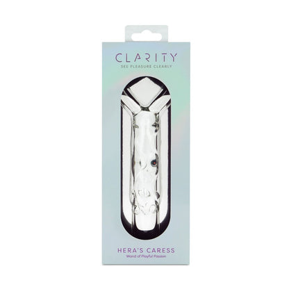 Clarity Hera’s Caress Glass Dildo – dual-ended glass wand for G-spot and temperature play – UK discreet delivery