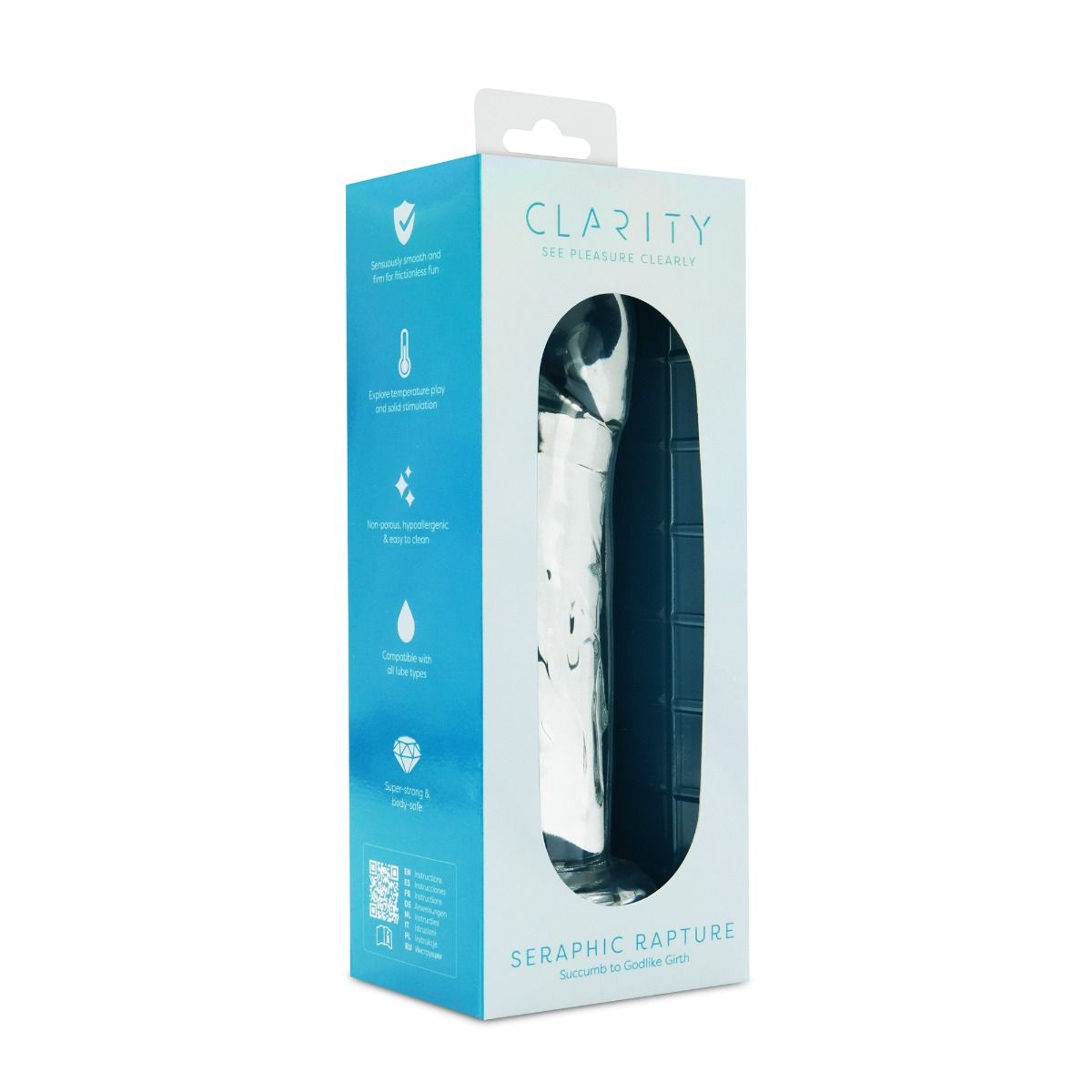 Clarity Seraphic Rapture Glass Dildo – dual-ended textured glass wand for G-spot play – UK discreet delivery