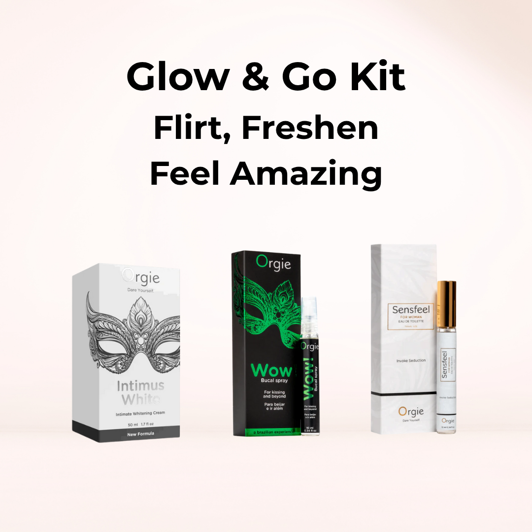 Glow & Go Kit – pheromone perfume, whitening cream, and blowjob spray bundle – discreet UK delivery