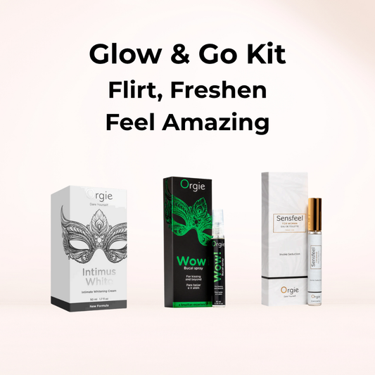 Glow & Go Kit – pheromone perfume, whitening cream, and blowjob spray bundle – discreet UK delivery
