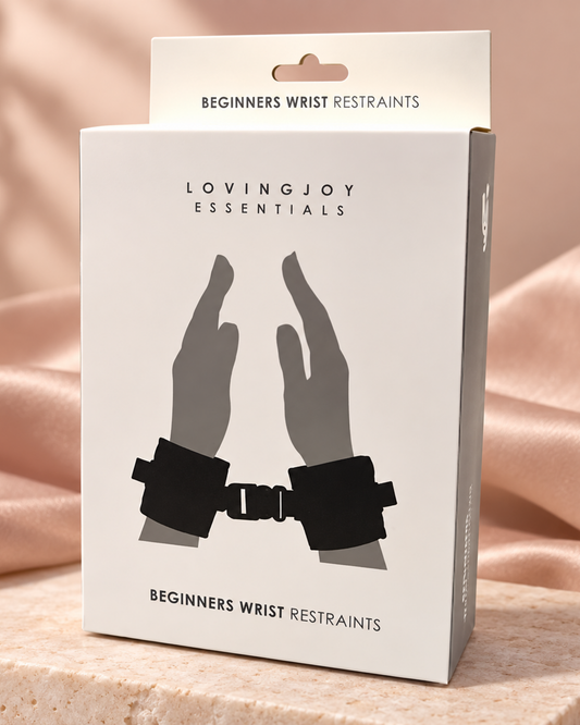 Loving Joy Beginners Wrist Restraints on a warm premium studio set