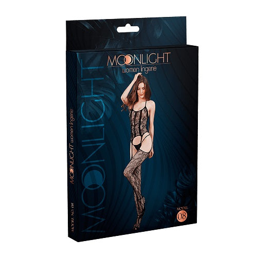 Moonlight Black Lace Suspender Bodystocking – one-piece sheer lace lingerie with garter effect – UK discreet delivery