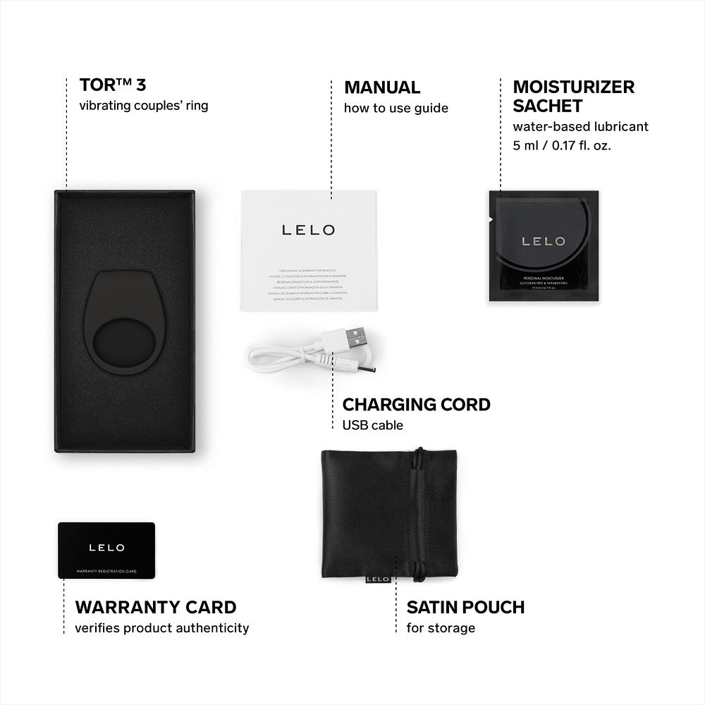 LELO Tor 3 App-Controlled Cock Ring Black – luxury vibrating ring for couples – UK discreet delivery