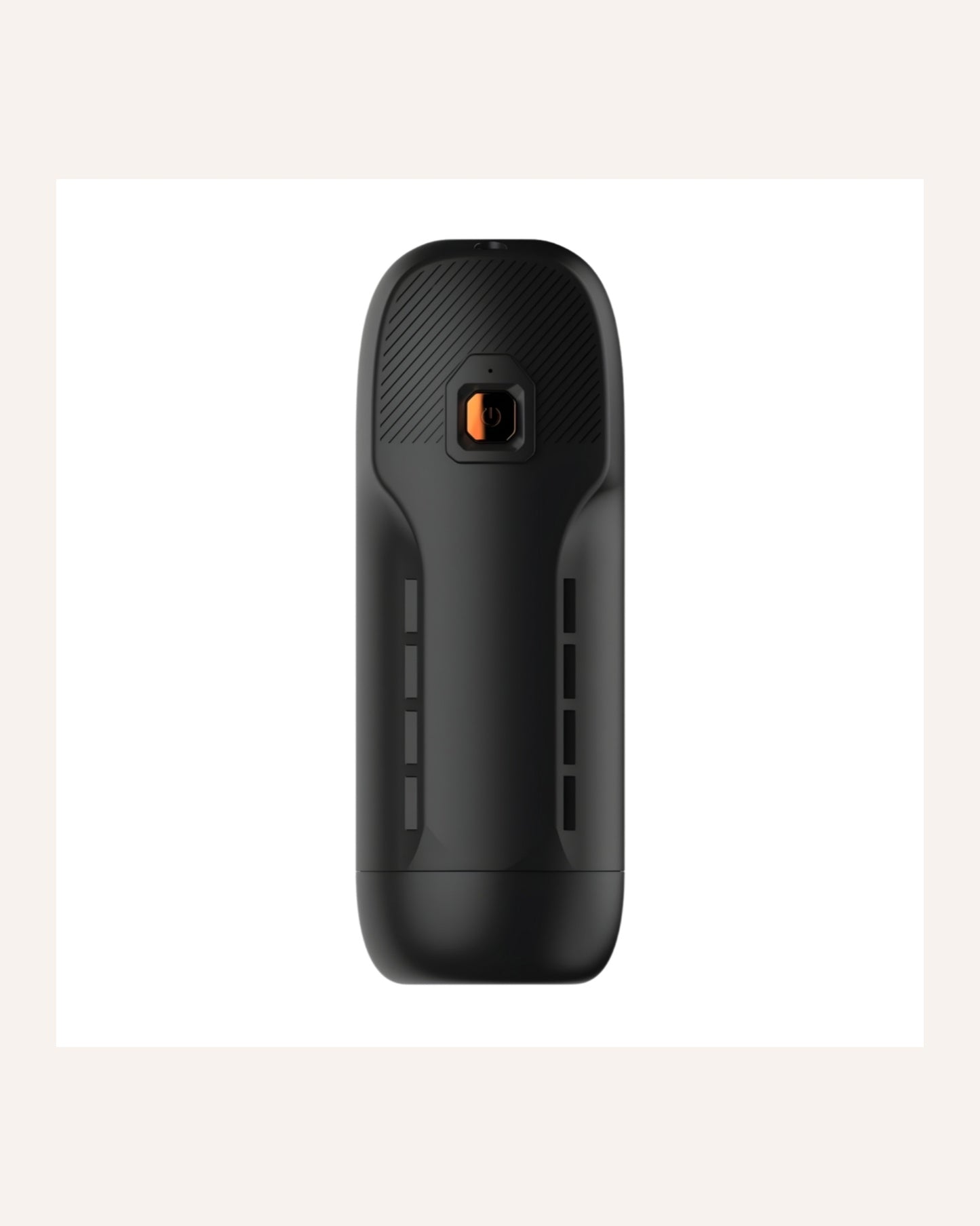 Front view of the black REV rechargeable rotating and thrusting male masturbator