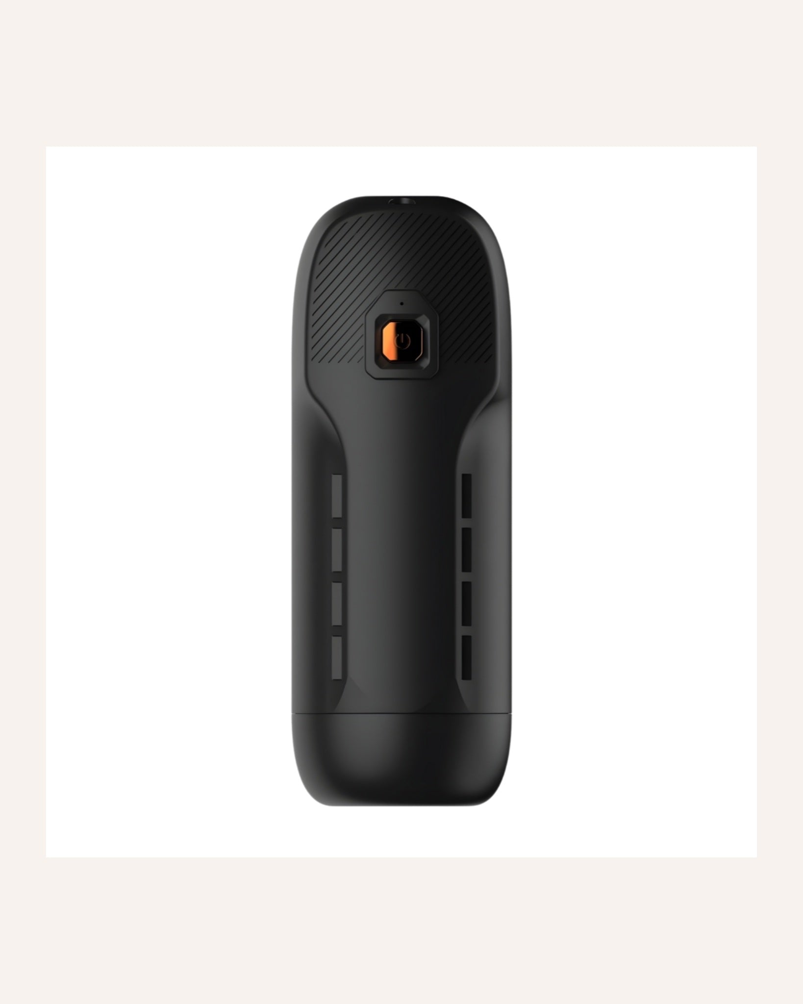 Front view of the black REV rechargeable rotating and thrusting male masturbator