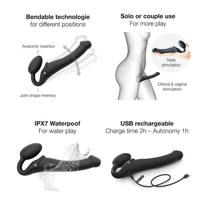 Strap-On Me vibrating bendable strap-on – medium black wearable toy for couples – discreet UK delivery