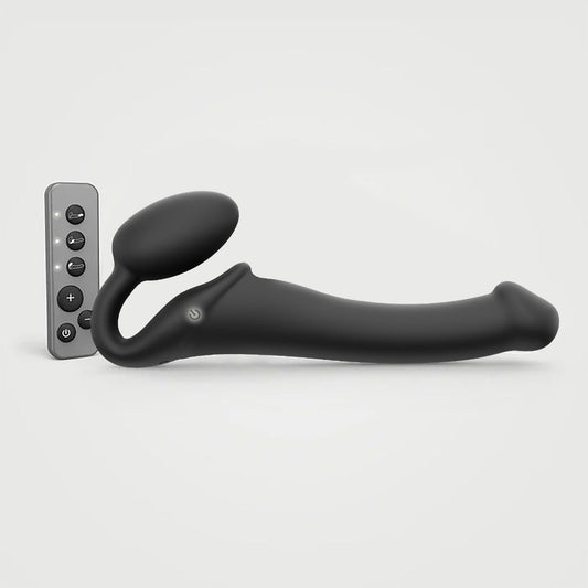 Strap-On Me vibrating bendable strap-on – medium black wearable toy for couples – discreet UK delivery