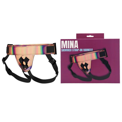 Mina Shimmer adjustable strap-on harness with packaging