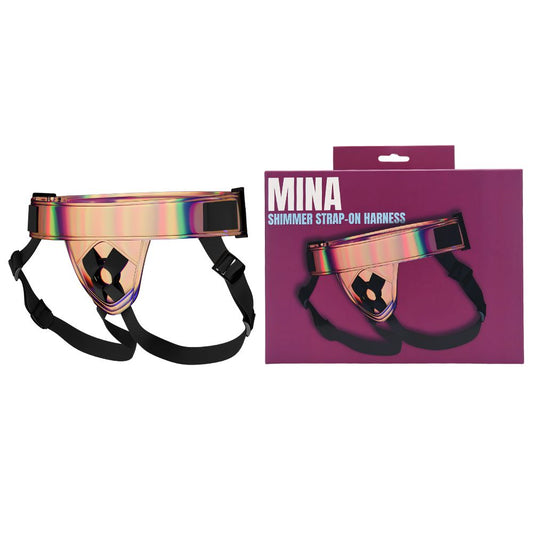 Mina Shimmer adjustable strap-on harness with packaging